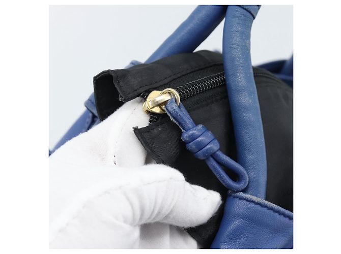 Borsa LOEWE Nappa Aire Anagram in pelle Blu e Oro Auth gh2201A D'oro - vista 10