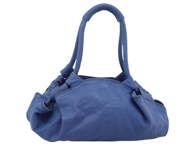 Borsa LOEWE Nappa Aire Anagram in pelle Blu e Oro Auth gh2201A D'oro - vista 13
