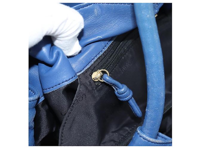 Borsa LOEWE Nappa Aire Anagram in pelle Blu e Oro Auth gh2201A D'oro - vista 20