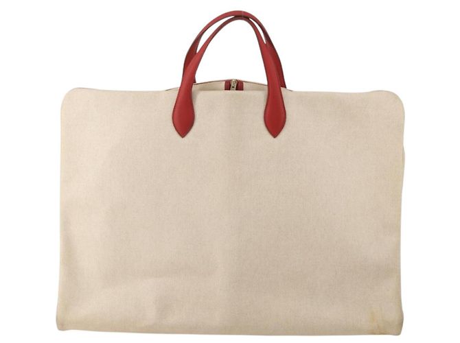 Hermès HERMES Funda de Ropa de Lona y Cuero Beige Oro Auth bs35793V Dorado - vista 2