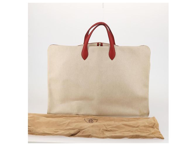 Hermès HERMES Funda de Ropa de Lona y Cuero Beige Oro Auth bs35793V Dorado - vista 20