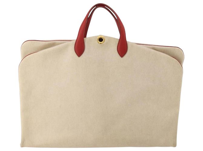Hermès HERMES Funda de Ropa de Lona y Cuero Beige Oro Auth bs35793V Dorado - vista 3