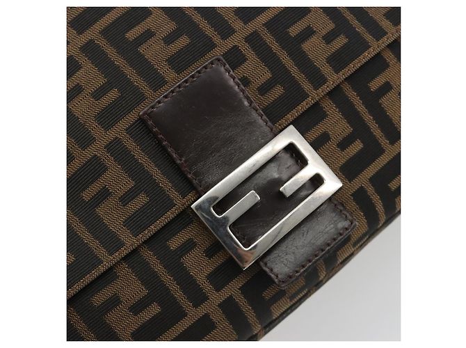 FENDI Zucca Canvas Mamma Baguette Borsa a Spalla Marrone Argento Auth BA13938V - vista 15