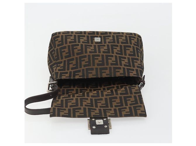 FENDI Zucca Canvas Mamma Baguette Borsa a Spalla Marrone Argento Auth BA13938V - vista 16