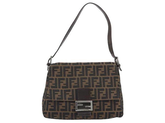 FENDI Zucca Canvas Mamma Baguette Borsa a Spalla Marrone Argento Auth BA13938V - vista 2