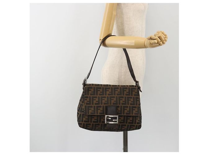 FENDI Zucca Canvas Mamma Baguette Borsa a Spalla Marrone Argento Auth BA13938V - vista 25