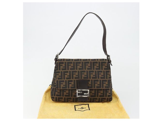 FENDI Zucca Canvas Mamma Baguette Borsa a Spalla Marrone Argento Auth BA13938V - vista 26