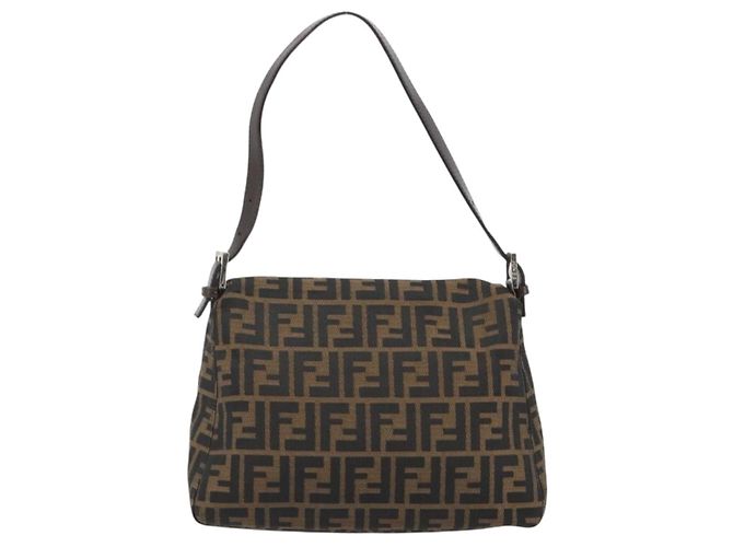 FENDI Zucca Canvas Mamma Baguette Borsa a Spalla Marrone Argento Auth BA13938V - vista 3
