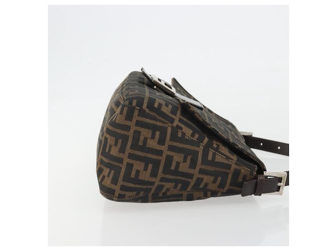 FENDI Zucca Canvas Mamma Baguette Borsa a Spalla Marrone Argento Auth BA13938V - vista 4