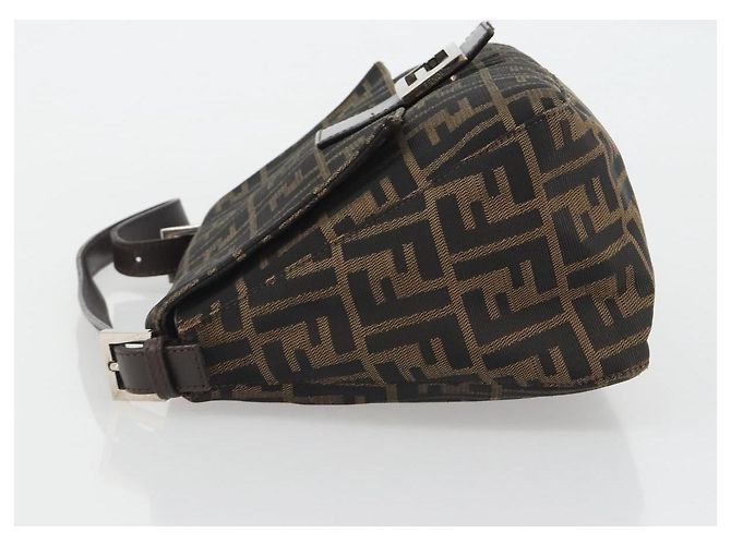 FENDI Zucca Canvas Mamma Baguette Borsa a Spalla Marrone Argento Auth BA13938V - vista 5