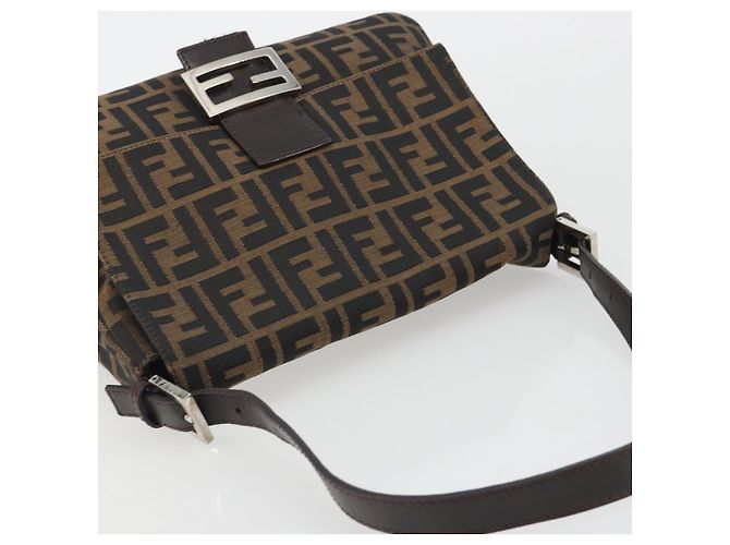 FENDI Zucca Canvas Mamma Baguette Borsa a Spalla Marrone Argento Auth BA13938V - vista 6