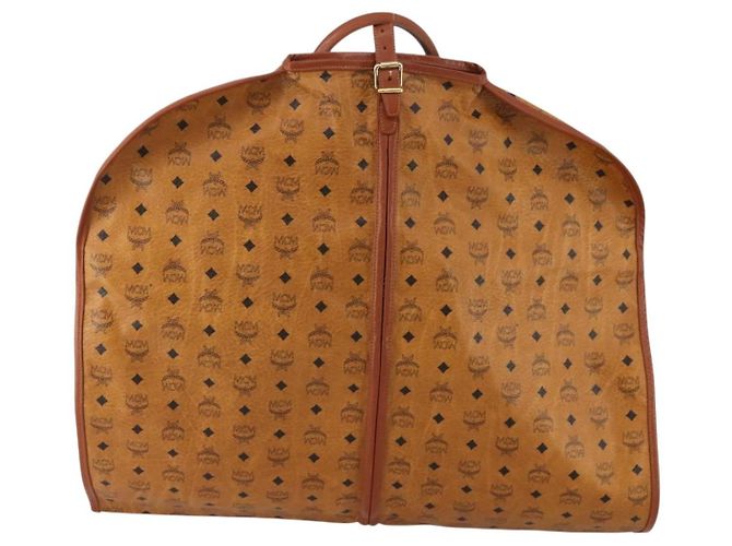 MCM Vicetos Logogram Funda para Ropa de Cuero Marrón Oro Auth BA13677V Castaño Dorado - vista 3