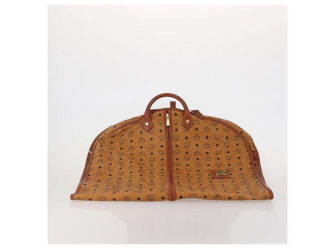 MCM Vicetos Logogram Funda para Ropa de Cuero Marrón Oro Auth BA13677V Castaño Dorado - vista 9