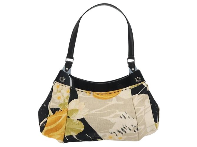 Borsa Salvatore Ferragamo Gancini in tela Beige Silver Auth BA13795A Argento - vista 2