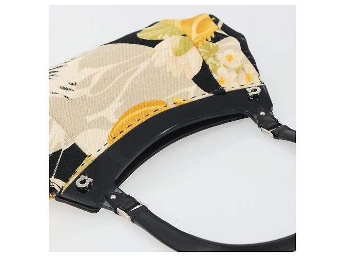 Borsa Salvatore Ferragamo Gancini in tela Beige Silver Auth BA13795A Argento - vista 6