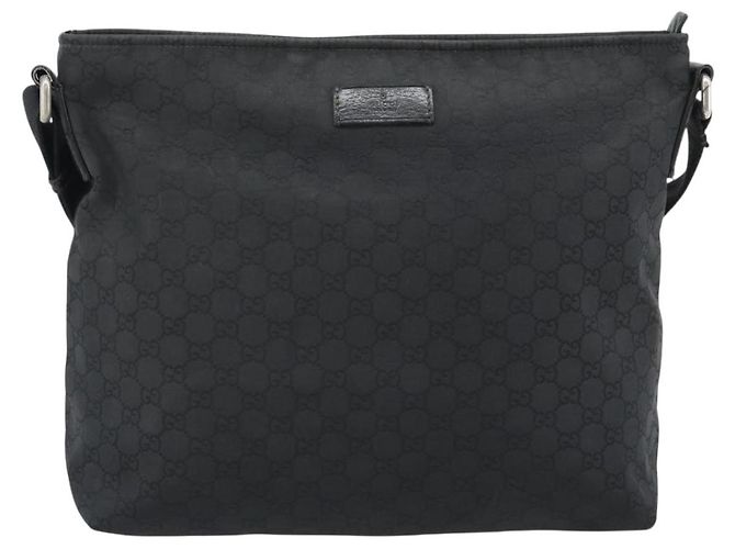 Bolsa de Ombro GUCCI GG Canvas Preta Prata 339569 Auth ka5137 Preto - vista 2
