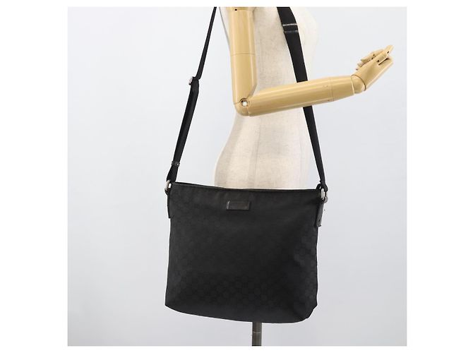 Bolsa de Ombro GUCCI GG Canvas Preta Prata 339569 Auth ka5137 Preto - vista 24