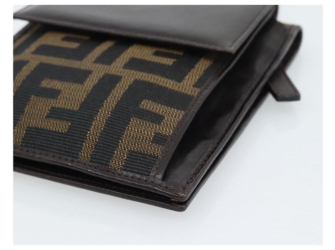 FENDI Zucca Canvas Shoulder Wallet Marrone Nero Auth 190683A - vista 10