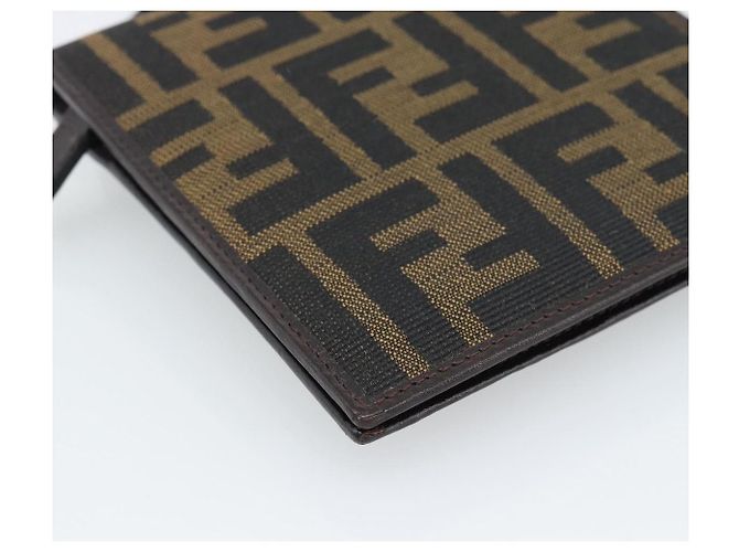 FENDI Zucca Canvas Shoulder Wallet Marrone Nero Auth 190683A - vista 13