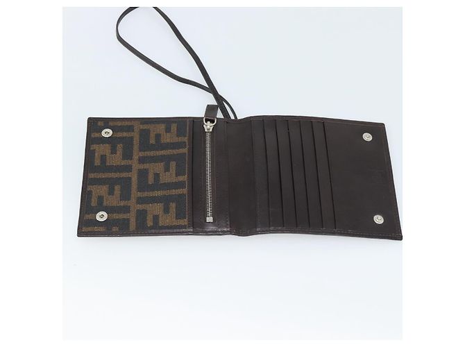 FENDI Zucca Canvas Shoulder Wallet Marrone Nero Auth 190683A - vista 15