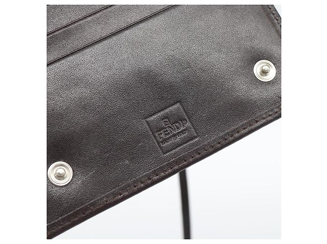 FENDI Zucca Canvas Shoulder Wallet Marrone Nero Auth 190683A - vista 18