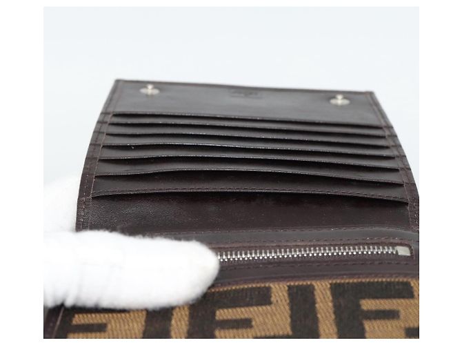 FENDI Zucca Canvas Shoulder Wallet Marrone Nero Auth 190683A - vista 19