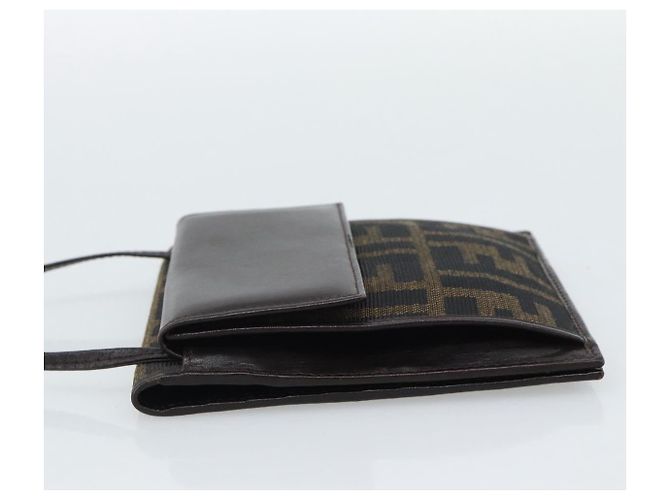 FENDI Zucca Canvas Shoulder Wallet Marrone Nero Auth 190683A - vista 4