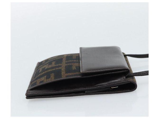 FENDI Zucca Canvas Shoulder Wallet Marrone Nero Auth 190683A - vista 5