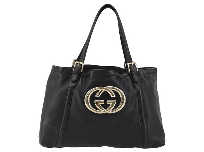 Borsa Tote GUCCI Newbrit in pelle nera e oro 162094 Auth BA13791V Nero D'oro - vista 2
