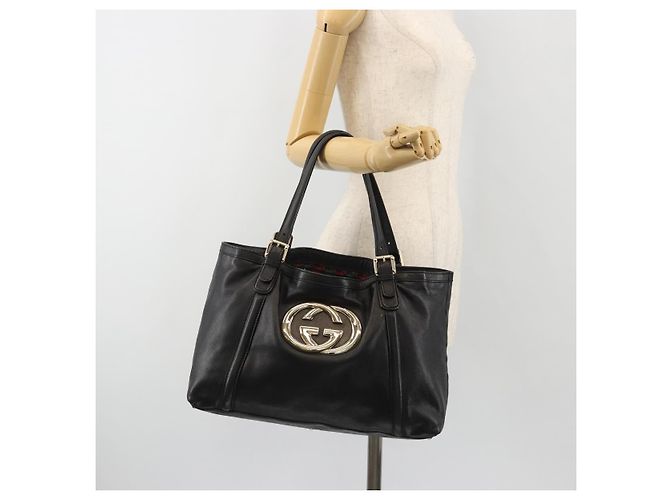 Borsa Tote GUCCI Newbrit in pelle nera e oro 162094 Auth BA13791V Nero D'oro - vista 23