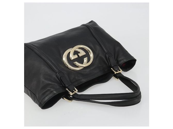Borsa Tote GUCCI Newbrit in pelle nera e oro 162094 Auth BA13791V Nero D'oro - vista 6