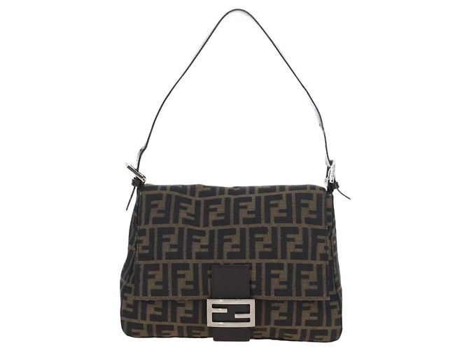FENDI Zucca Canvas Mamma Baguette Tote Bag Marrone Nero Auth 190870SAV - vista 2