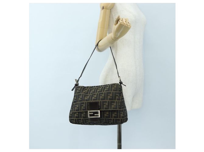 FENDI Zucca Canvas Mamma Baguette Tote Bag Marrone Nero Auth 190870SAV - vista 25