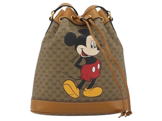 Borsa GUCCI Micro GG Canvas Disney Mickey Mouse in PVC Beige 602691 Auth ep15087M D'oro - vista 2