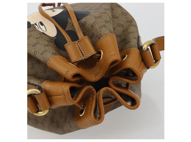 Borsa GUCCI Micro GG Canvas Disney Mickey Mouse in PVC Beige 602691 Auth ep15087M D'oro - vista 6