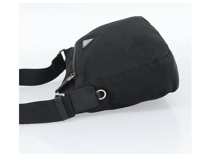 Sac à bandoulière en nylon PRADA Noir Argent Auth ka5115 Argenté - vue 4