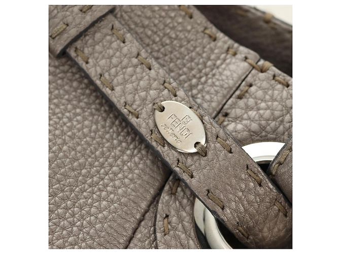 FENDI Celeria Tote Bag Leder Grau Gold Auth 191294V Braun Golden - Ansicht 15
