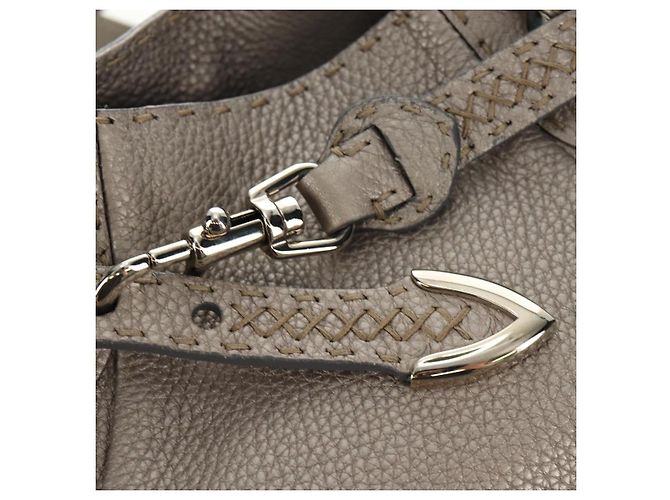 FENDI Celeria Tote Bag Leder Grau Gold Auth 191294V Braun Golden - Ansicht 16
