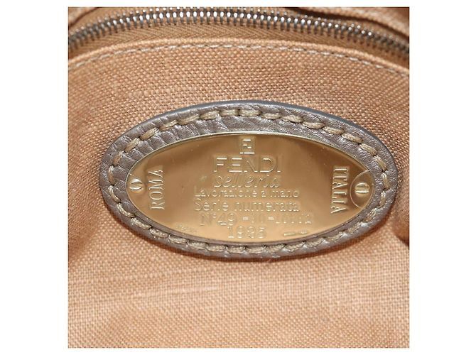FENDI Celeria Tote Bag Leder Grau Gold Auth 191294V Braun Golden - Ansicht 17