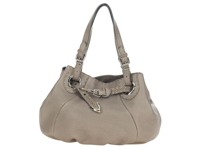 FENDI Celeria Tote Bag Leder Grau Gold Auth 191294V Braun Golden - Ansicht 2