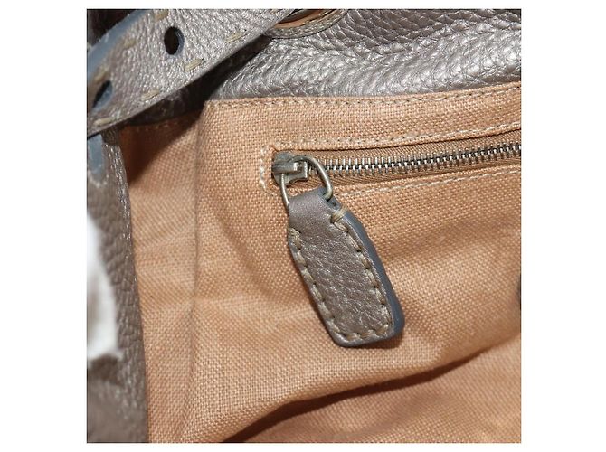 FENDI Celeria Tote Bag Leder Grau Gold Auth 191294V Braun Golden - Ansicht 21