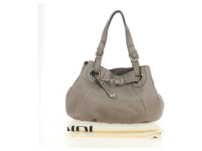 FENDI Celeria Tote Bag Leder Grau Gold Auth 191294V Braun Golden - Ansicht 25