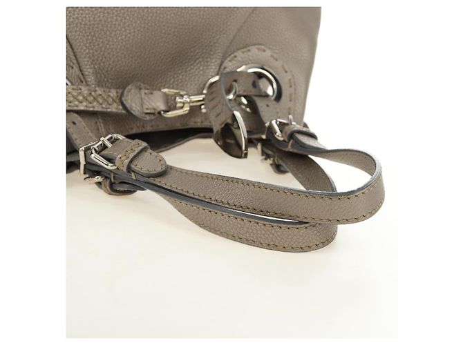 FENDI Celeria Tote Bag Leder Grau Gold Auth 191294V Braun Golden - Ansicht 8