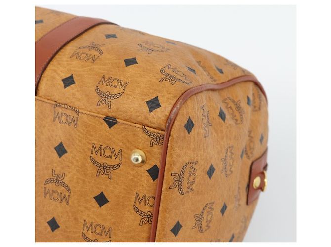 Borsa Mini Boston Vicetos Logogram MCM in PVC e pelle 2way Marrone Oro Auth 190895 D'oro - vista 10