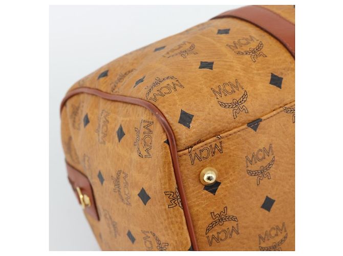 Borsa Mini Boston Vicetos Logogram MCM in PVC e pelle 2way Marrone Oro Auth 190895 D'oro - vista 11