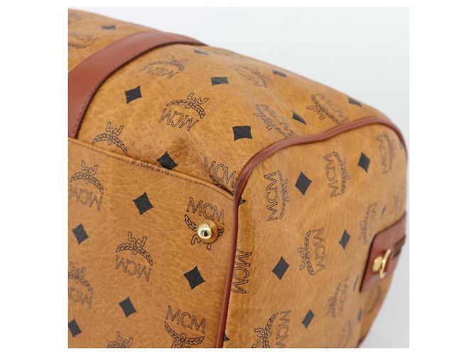 Borsa Mini Boston Vicetos Logogram MCM in PVC e pelle 2way Marrone Oro Auth 190895 D'oro - vista 12