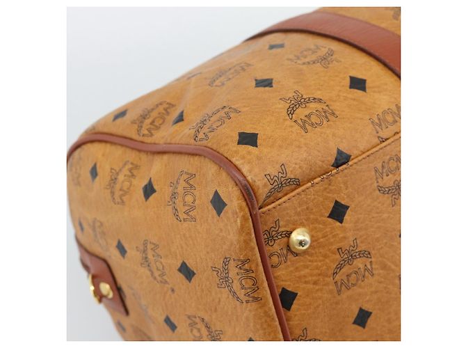 Borsa Mini Boston Vicetos Logogram MCM in PVC e pelle 2way Marrone Oro Auth 190895 D'oro - vista 13