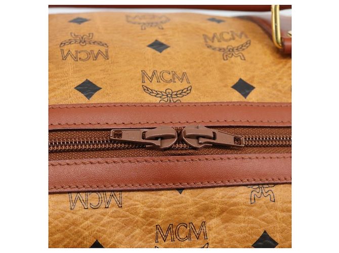 Borsa Mini Boston Vicetos Logogram MCM in PVC e pelle 2way Marrone Oro Auth 190895 D'oro - vista 15