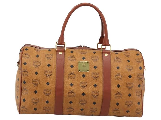 Borsa Mini Boston Vicetos Logogram MCM in PVC e pelle 2way Marrone Oro Auth 190895 D'oro - vista 2
