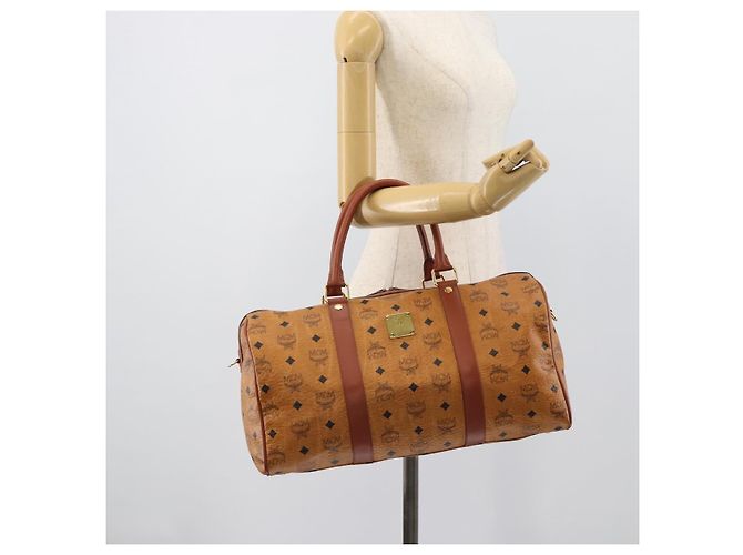 Borsa Mini Boston Vicetos Logogram MCM in PVC e pelle 2way Marrone Oro Auth 190895 D'oro - vista 21